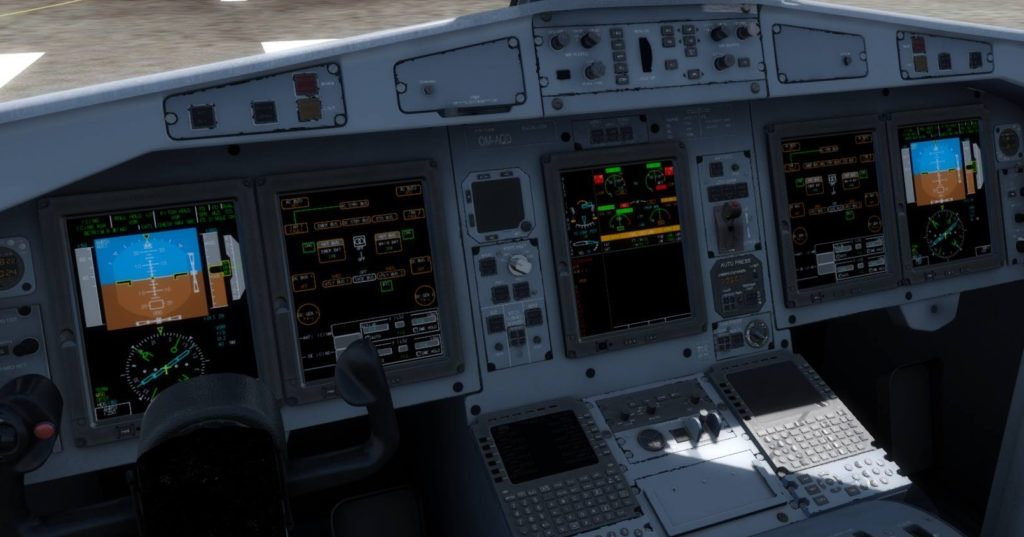 The cockpit of the Milviz ATR 72-600 with displays and instruments